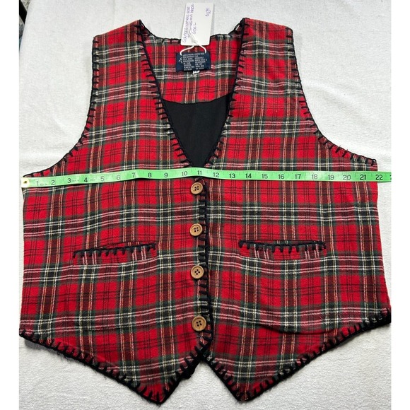 Vtg 90s Solutions Wms Sz L Tartan Plaid Flannel Vest Prep Style Dark Academia - Picture 5 of 7